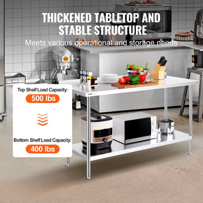 24 x 60 x 36 tums arbetsbord i rostfritt stål, kommersiellt arbetsbord för matlagning, kraftigt arbetsbord för matlagning, arbetsbord i metall med justerbar höjd för restaurang, hem och hotell