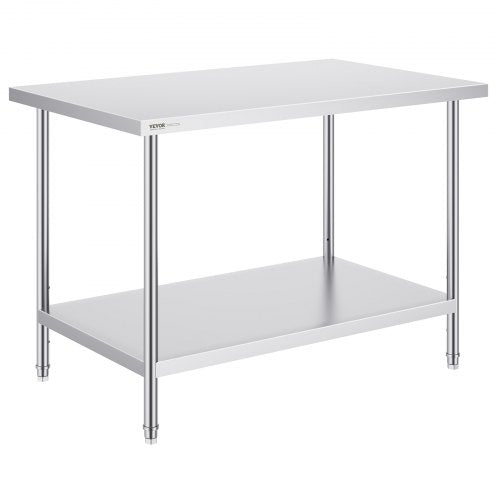 Förberedelsebord i rostfritt stål, 30 x 48 x 34 tum, kraftigt arbetsbord i metall med 3 justerbara höjdnivåer, kommersiell arbetsstation för kök, garage, restaurang, trädgård