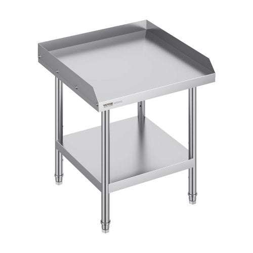 Arbetsbord i rostfritt stål, 24 x 24 x 26 tums kommersiellt arbetsbord för matlagning, 3-sidigt bakstänkskydd kraftigt arbetsbord för matlagning, arbetsbord i metall med justerbar höjd för restaurang, hem, hotell