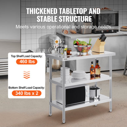 Stainless Steel Food Prep Table Commercial Kitchen Work Table 45.7x91.4 cm