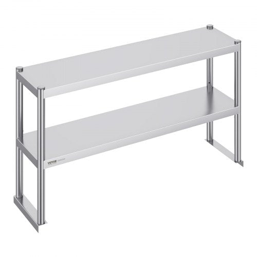 Dubbel överhylla, dubbelt överhylla i rostfritt stål, 12 x 48 tums dubbelvånings överhylla, höjdjusterbart överhylla, förberedelsebord för kök, restaurang och verkstad