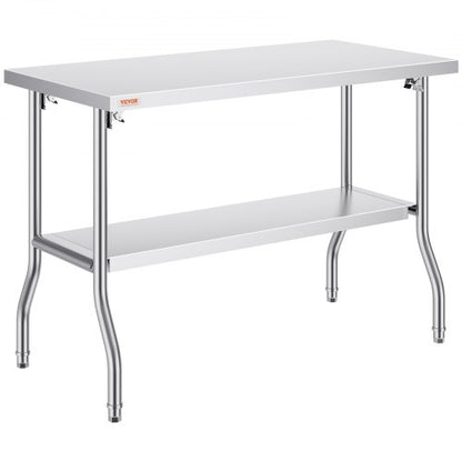 Kommersiellt arbetsbord, arbetsstation 121,9x61 cm, hopfällbart förberedelsebord, kraftigt hopfällbart bord i rostfritt stål med 350,2 kg belastning, köksarbetsbord, köksö i silverfärgad rostfritt stål