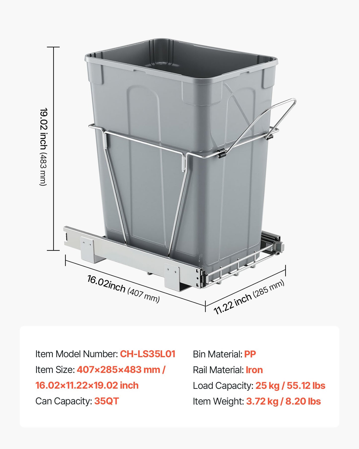 Utdragbar papperskorg för köksskåp, återvinningsbar soptunna, undermonterad avfallsbehållare, med kraftigt metallutdragbart glidsystem och handtag, för diskho, under bänkskiva