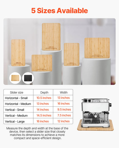 Apparatglidare, liten 10,5 x 13 tum, rullande glidbricka med gummihjul och ihåligt handtag, lätt att rengöra, rullande bricka för kaffebryggare, köksbänkskiva, naturligt trä