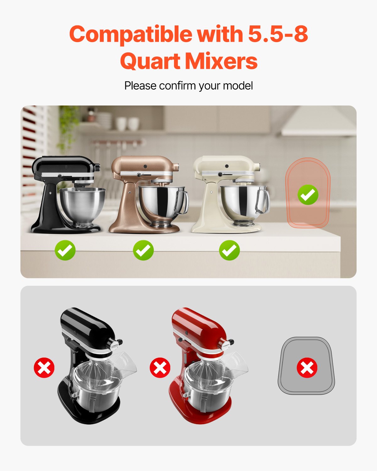 Mixerreglage, oval 15,7 x 11,1 tum, apparatreglage kompatibel med tiltbart huvud 5,5-8 Qt köksmaskin, PTFE-fötter, förvaringsbricka för köksbänkskiva, naturträ