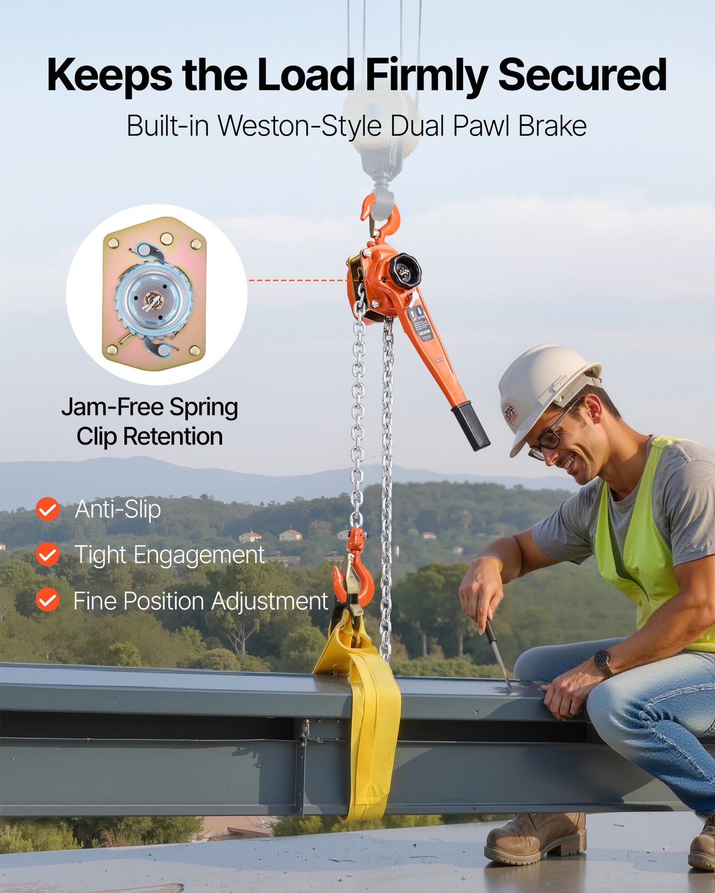 Manual Lever Chain Hoist, 1-1/2T 1500KG Capacity Heavy Duty Come Along, 3M Lift G80 Alloy Steel Chain With Dual Pawl Mechanical Brake, 360° Rotating Hooks, for Warehouse Construction Garage