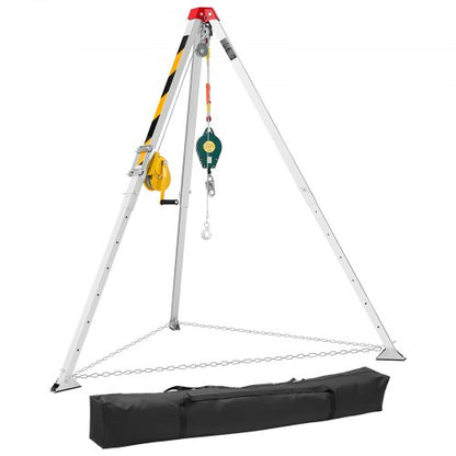 Confined Space Tripod Kit, Heavy Duty Rescue Tripod Lifting Hoist 544 kg Winch, 1.25 m Adjustable Legs, 19.8 m Cable Portable Kit, 10 m Fall Protection, 1.34-2.15 m Working Height