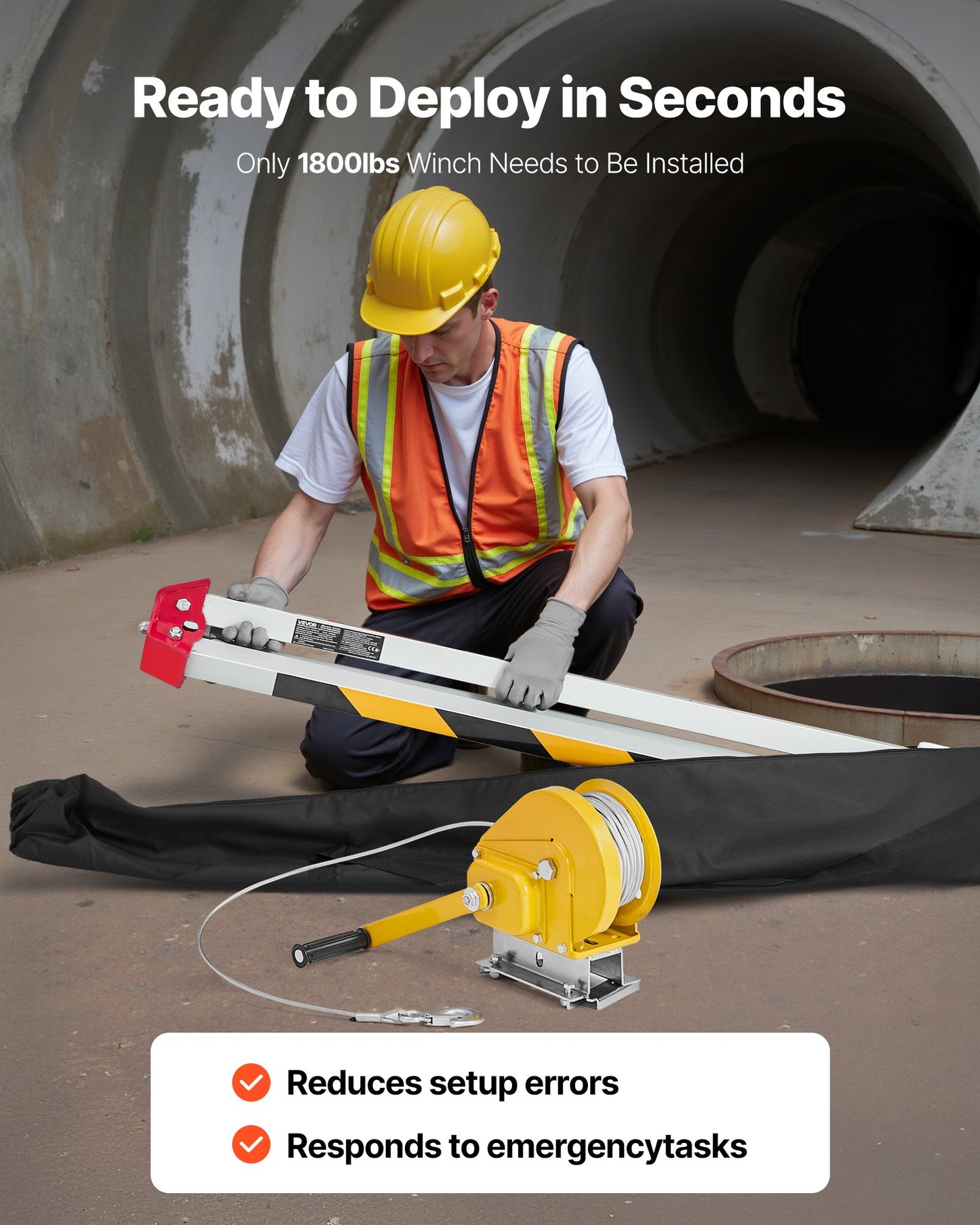 Confined Space Tripod Kit, Heavy Duty Rescue Tripod Lifting Hoist 816 kg Winch, 1.25 m Adjustable Legs, 19.8 m Cable Portable Kit, 10 m Fall Protection, 1.34-2.15 m Working Height