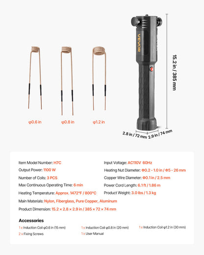 Demontering av induktionsvärmare, 1100W 230V magnetisk induktionsvärmare, handhållen mutterbrytare, minivärmemaskin för borttagning av rostiga skruvar, reparationsverktyg för bilgarage med 3 spolar