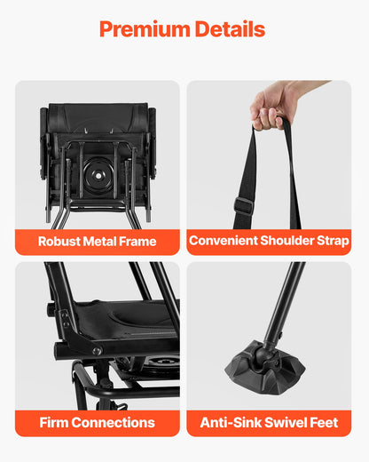 Hunting Chair, 360° Silent Swivel, Foldable Portable Blind Chair, Heavy-Duty Steel Frame Ground Stool Seat, with Armrests, Adjustable Carry Strap, Anti-Sink Feet, 136 Kg Capacity for Fishing