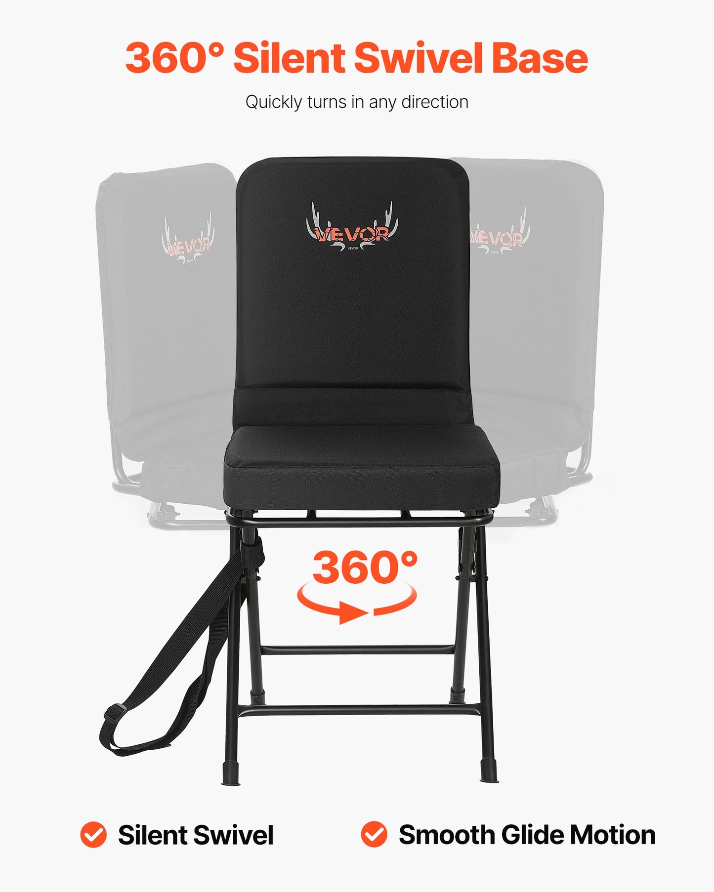 Hunting Chair, 360° Silent Swivel, Foldable Lightweight Portable Blind Chair, Heavy-Duty Steel Frame Ground Stool Seat, with Adjustable Shoulder Strap, 136 Kg Capacity for Fishing, Camping