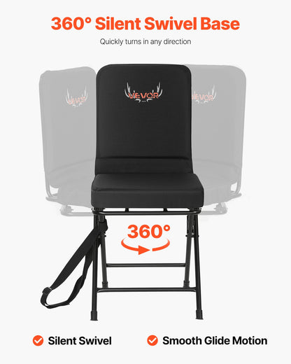Hunting Chair, 360° Silent Swivel, Foldable Lightweight Portable Blind Chair, Heavy-Duty Steel Frame Ground Stool Seat, with Adjustable Shoulder Strap, 136 Kg Capacity for Fishing, Camping