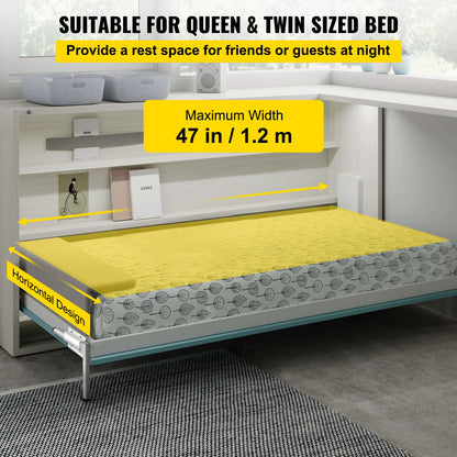 Murphy monteringsväggfjädrar mekanism kraftigt stödbeslag DIY-kit för queen size-säng (horisontell), vit