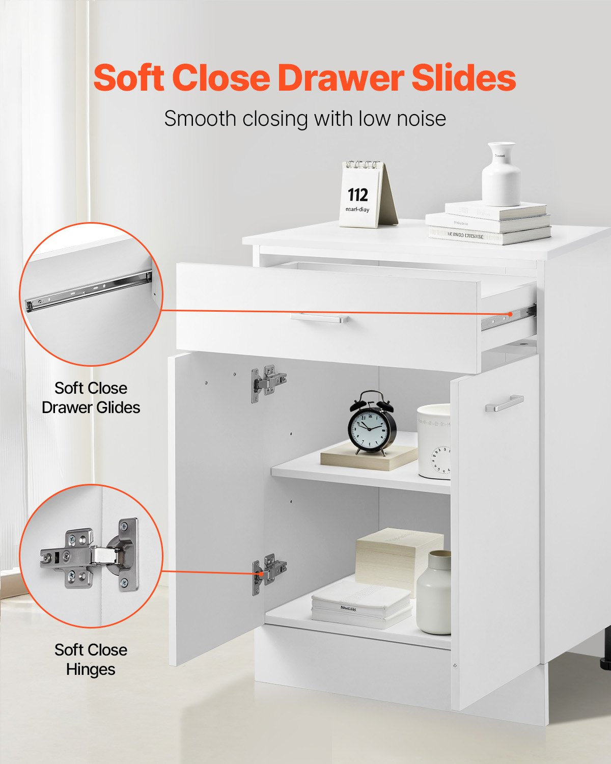 White Shaker Base Cabinet with Drawer, 24-Inch Unassembled Drawer Base Cabinet, 24" W x 19" D x 32" H Ready to Assemble Cabinet with Soft-Close Doors and Adjustable Shelf, for Home Office