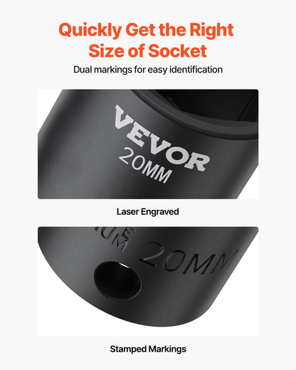 Krafthylsnyckelsats 1/2 tum 26-delars krafthylsor, grund hylsa, 6-punktshylsor, robust konstruktion, CR-V, 1/2 tums hylsnyckelsats med slaglängd, metrisk 10 mm - 36 mm, med förvaringsbur