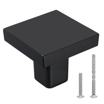 Skåpsknoppar, 10-pack, 30 mm låd- och dörrhandtag i svart zinklegering, fyrkantiga köksknoppar, byråhandtag, skåpbeslag med skruvar för kök, badrum, garderob, skåp, lådor