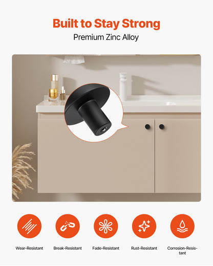 Skåpsknoppar, 10-pack, 32 mm låd- och dörrhandtag i svart zinklegering, svampformade köksknoppar, byråhandtag, skåpbeslag med skruvar för badrumsskåp, skåp och lådor