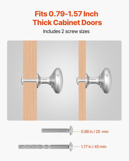 Skåpsknoppar, 25-pack, 28 mm lådhandtag i zinklegering, svampformade köksknoppar, byråhandtag, skåpbeslag med skruvar för badrumsskåp, lådor, nickelfärg