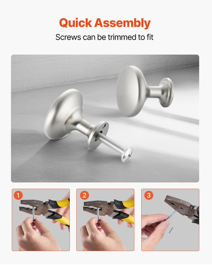 Skåpsknoppar, 25-pack, 28 mm lådhandtag i zinklegering, svampformade köksknoppar, byråhandtag, skåpbeslag med skruvar för badrumsskåp, lådor, nickelfärg