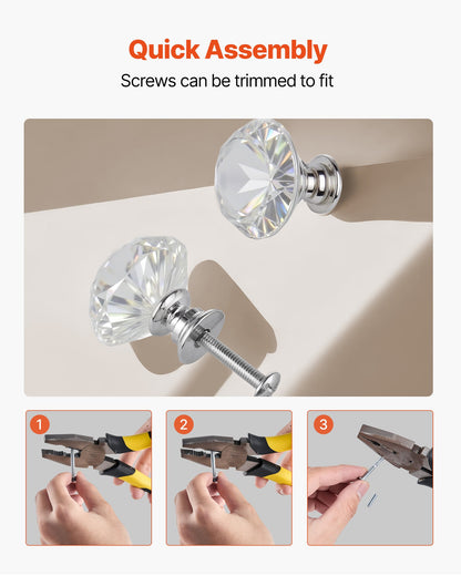 Skåpknoppar, 12-pack, 31 mm lådhandtag i akryl och zinklegering, diamantformade köksknoppar, byråhandtag, skåpbeslag med skruvar för badrumsgarderob, skåp och lådor