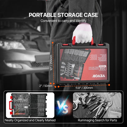 Borrsats, 318 delar borr- och skruvmejselsats, skruvmejselsats lämplig för trä, metall, cement, borrning och skruvdragning, borrsats kombinationskit blandade i organiserad bärväska