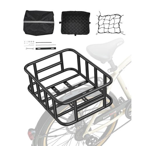 Cykelkorg bak, medelstor cykelkorg med lastnät, liner och vattentätt överdrag, kraftig cykelkorg bak för vuxna kvinnor/män som transporterar hundar, husdjur, frukt och matvaror, monteringsverktyg ingår