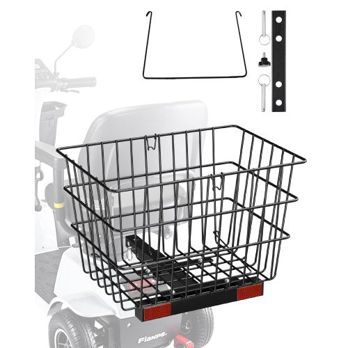 Bakkorg för sparkcykel, kraftig metallkorg med handtag, rymlig lastkorg, fungerar med 2,5 cm mottagare, kompatibel med de flesta Golden-, Drive- och Pride-mobilitetsskotrar
