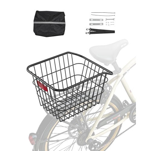 Cykelkorg bak, cykelkorg av metalltråd med reflekterande bakljus och vattentätt skydd, hållbar cykelkorg bak, passar de flesta cykelhållare