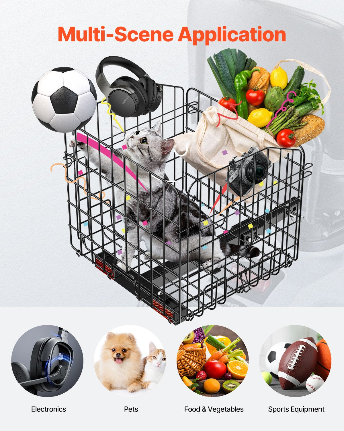 Scooter Rear Basket, Folding Metal Wire Basket, Heavy Duty & Spacious Cargo Basket, Works with 1-inch Receiver, Compatible with Most Golden, Drive & Pride Mobility Scooter