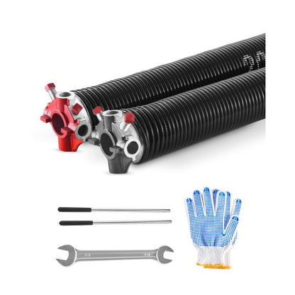 Garageportsfjädrar, par om 0,207 x 2 x 24 tum, 16 000 cykler, elektrofores svartbelagda för utbyte, garageportsfjädrar med halkfria lindningsstänger, handskar och monteringsnyckel