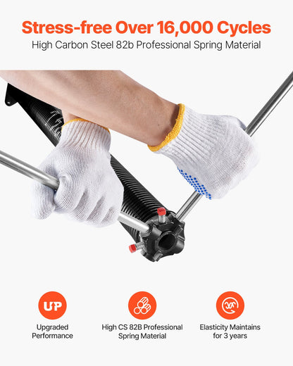 Garageportsfjädrar, par om 0,225 x 2 x 27 tum, 16 000 cykler, elektrofores svartbelagda för utbyte, garageportsfjädrar med halkfria lindningsstänger, handskar och monteringsnyckel