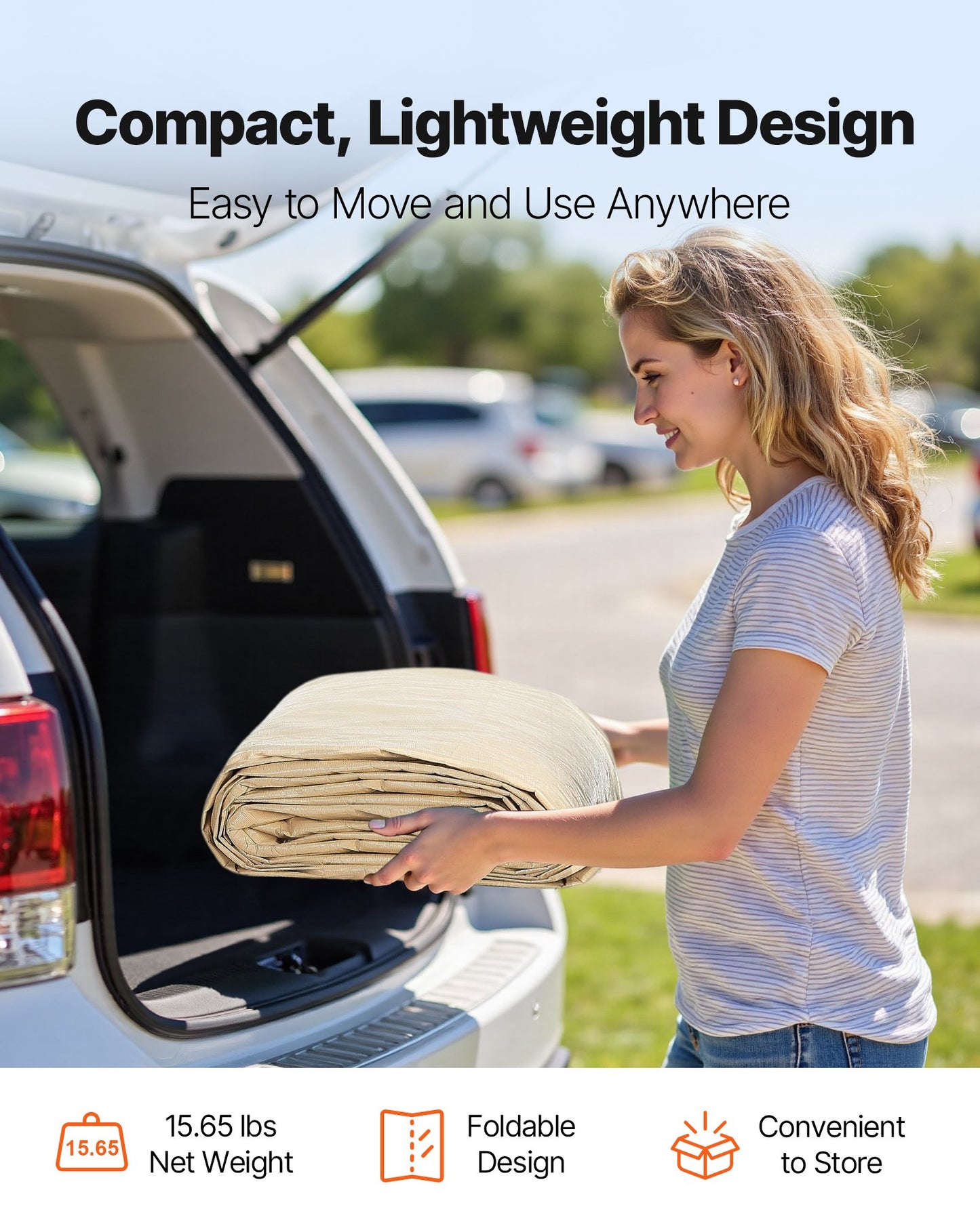 Carportöverdrag, 3,6 x 6 m dricksskyddad presenning för garage, UV-resistent och vattentät bilskyddspresenning, kraftigt bilportsöverdrag med bollvagnar, beige, ram ingår ej