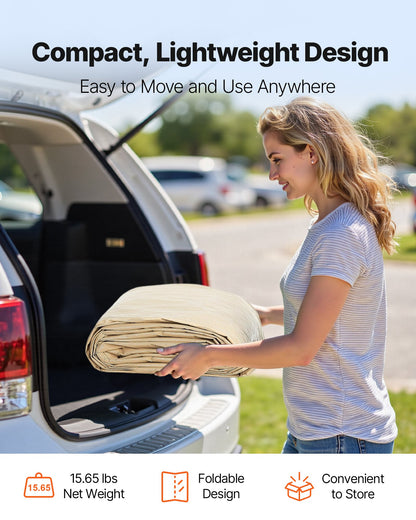 Carportöverdrag, 3,6 x 6 m dricksskyddad presenning för garage, UV-resistent och vattentät bilskyddspresenning, kraftigt bilportsöverdrag med bollvagnar, beige, ram ingår ej