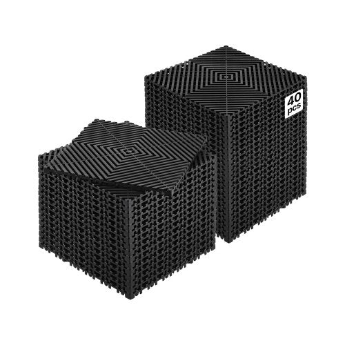 Sammankopplande dräneringsmatta, 30 x 30 cm modulär sammankopplande kudde, 40 st. skarvmattor för dränering, halkfria svarta PP-dräneringsgolvplattor och duschmatta, för garage, trädgård, kök och utomhusbruk