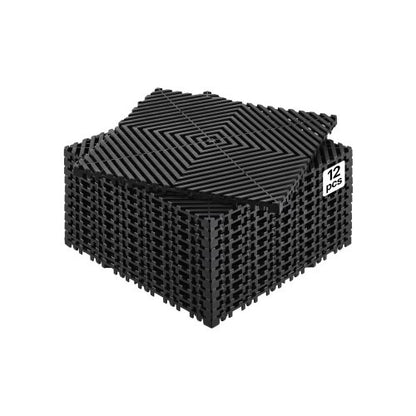 Sammankopplande dräneringsmatta, 12” x 12” modulär sammankopplande kudde, 12 st. skarvmattor för dränering, halkfria svarta PP-dräneringsgolvplattor och duschmatta, för garage, trädgård, kök och utomhusbruk