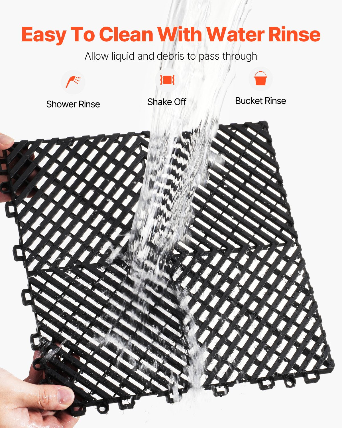 Sammankopplande dräneringsmatta, 12” x 12” modulär sammankopplande kudde, 12 st. skarvmattor för dränering, halkfria svarta PP-dräneringsgolvplattor och duschmatta, för garage, trädgård, kök och utomhusbruk