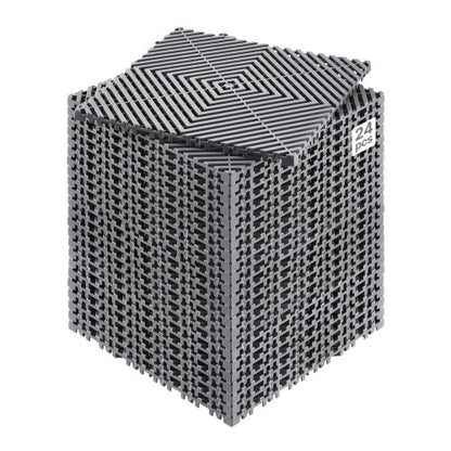 Sammankopplande dräneringsmatta, 12” x 12” modulär sammankopplande kudde, 24 st skarvmattor för dränering, halkfria grå PP-dräneringsgolvplattor och duschmatta, för garage, trädgård, kök och utomhusbruk