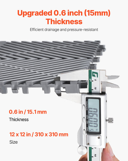 Sammankopplande dräneringsmatta, 12” x 12” modulär sammankopplande kudde, 24 st skarvmattor för dränering, halkfria grå PP-dräneringsgolvplattor och duschmatta, för garage, trädgård, kök och utomhusbruk