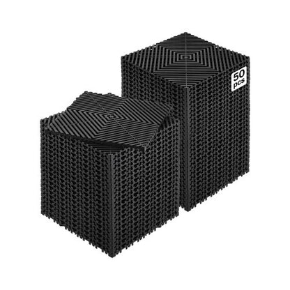 Sammankopplande dräneringsmatta, 12” x 12” modulär sammankopplande kudde, 50 st. skarvmattor för dränering, halkfria svarta PP-dräneringsgolvplattor och duschmatta, för garage, trädgård, kök och utomhusbruk