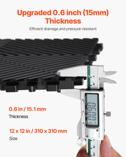 Sammankopplande dräneringsmatta, 12” x 12” modulär sammankopplande kudde, 50 st. skarvmattor för dränering, halkfria svarta PP-dräneringsgolvplattor och duschmatta, för garage, trädgård, kök och utomhusbruk