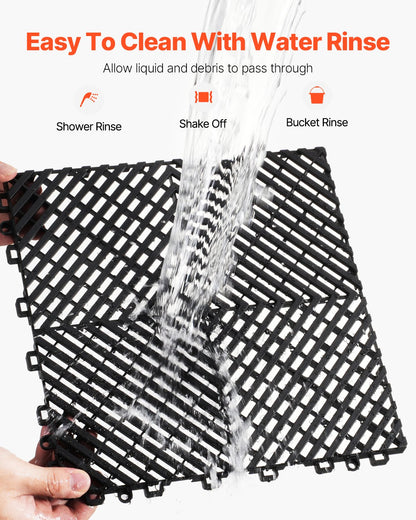 Sammankopplande dräneringsmatta, 30 x 30 cm modulär sammankopplande kudde, 24 st skarvmattor, halkfria svarta PP-dräneringsgolvplattor och duschmatta, för garage, trädgård, kök och utomhusbruk