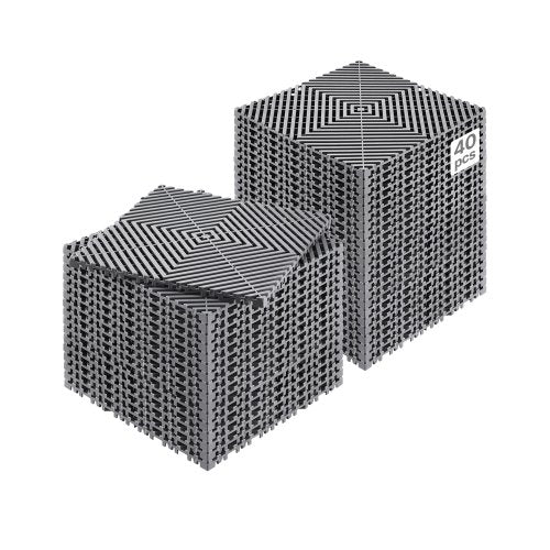 Sammankopplande dräneringsmatta, 12” x 12” modulär sammankopplande kudde, 40 st. skarvmattor för dränering, halkfria grå PP-dräneringsgolvplattor och duschmatta, för garage, trädgård, kök och utomhusbruk