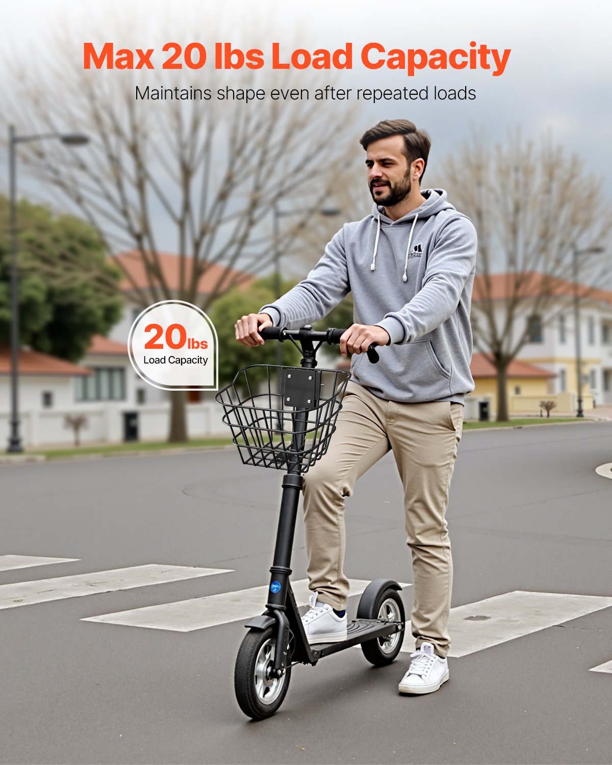 Cykelkorg fram, Elscooterkorg med fast fäste - Max bärförmåga 9 kg, Tillverkad av massivt stål, Cykelkorg för barn/cykelkorg för vuxna/tillbehör till elscooter för knä