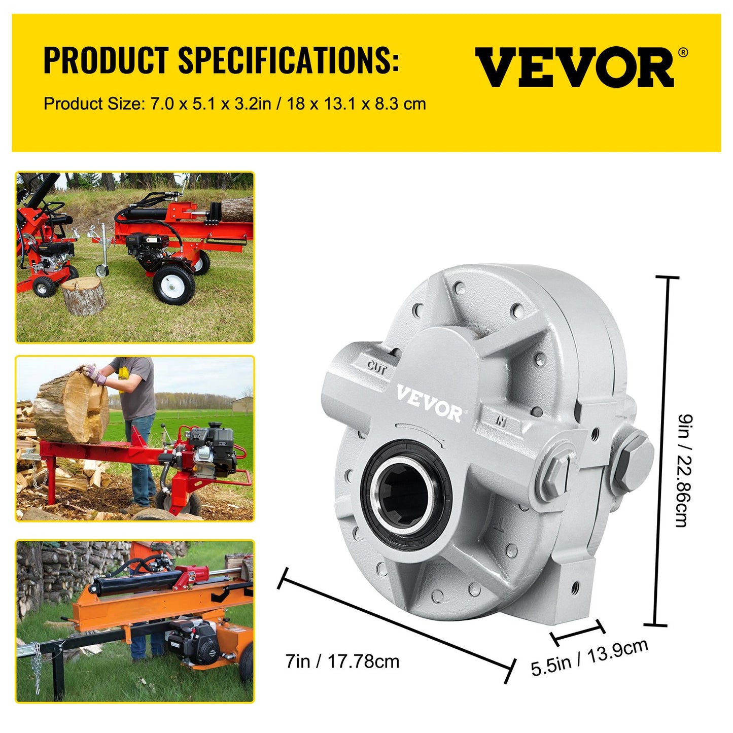 Hydraulpump 16.6GPM hydraulmotor 540 RPM vedklyv 2500PSI hydraulisk klyv SAE 12 utloppsportar hydraulisk pump för vedklyv för lastbils bakluckelyft, saxlyft, tippvagn