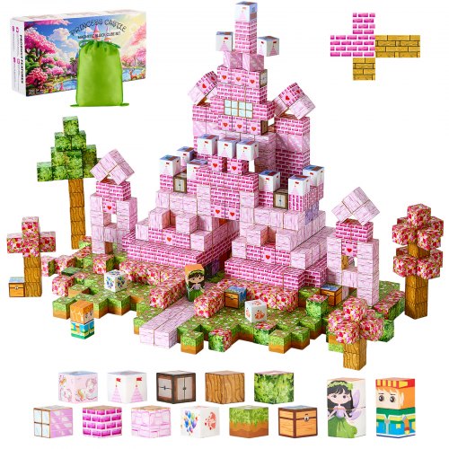 Magnetiska klossar, 100 delar prinsesslott, magnetiska byggkuber för barn, STEM Montessori sensoriska leksaker till julklapp, stapelleksak för pojkar och flickor från 3 år