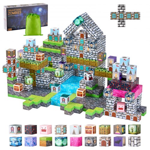 Magnetiska klossar, 100 delar kyrkogårdszombiset, magnetiska byggkuber för barn, STEM Montessori sensoriska leksaker till julklapp, stapelleksak för pojkar och flickor från 3 år