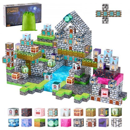 Magnetiska klossar, 100 delar kyrkogårdszombiset, magnetiska byggkuber för barn, STEM Montessori sensoriska leksaker till julklapp, stapelleksak för pojkar och flickor från 3 år