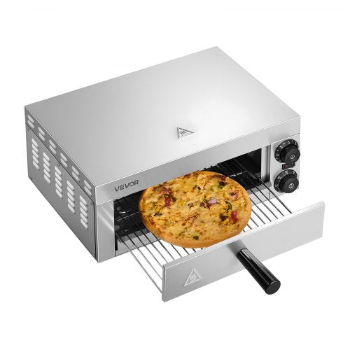 Elektrisk pizzaugn för bänkskivor, 30 cm, 1500 W, med temperaturkontroll och 0–60 minuters timer, jämn bakteknik och lättrengjord smulform, perfekt för både kommersiella och hemmakök