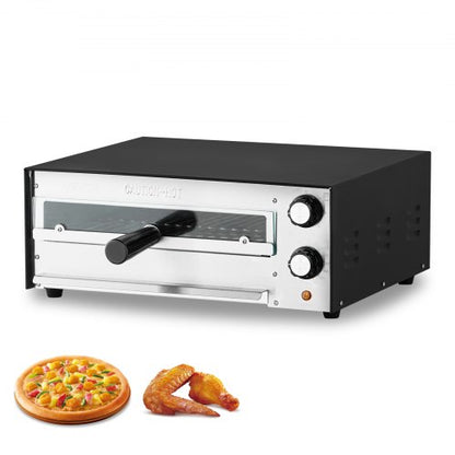 Elektrisk pizzaugn, 30 cm bänkskiva, maxtemperatur 190°C, 1450 W inomhuspizzamaskin med timer och temperaturkontroll, pizzakokare med dubbla värmerör, smulform, för matsal och hemmakök