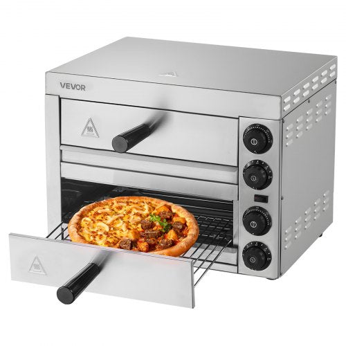 Elektrisk pizzaugn för bänkskivor, 30 cm, 1700 W, med temperaturkontroll och 0–60 minuters timer, jämn bakteknik och lättrengörlig smulform, perfekt för både kommersiella och hemmakök